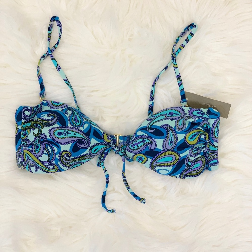 J. Crew Blue Paisley Front Tie Two-Way Bikini Top Sz XS